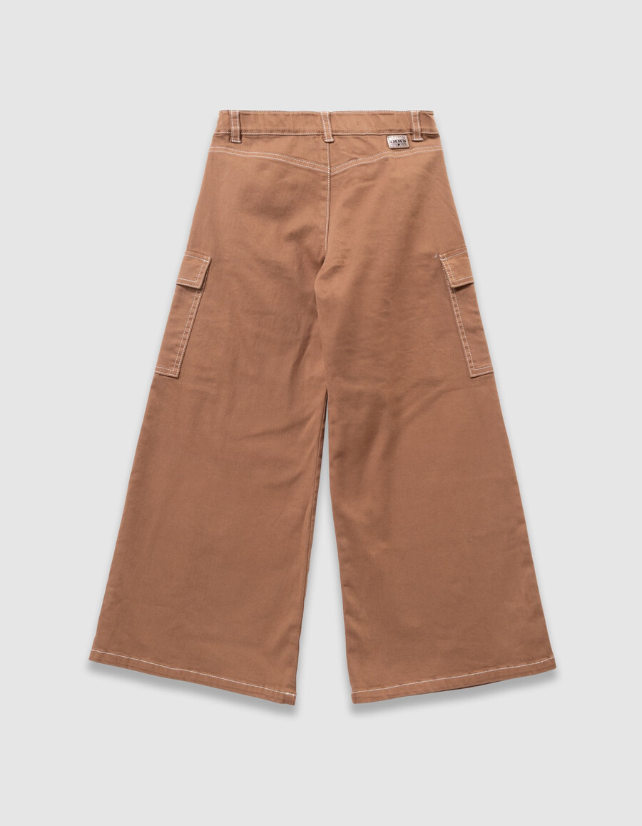mädchen-jeans im cargo-stil mit weitem bein in kamelbraun