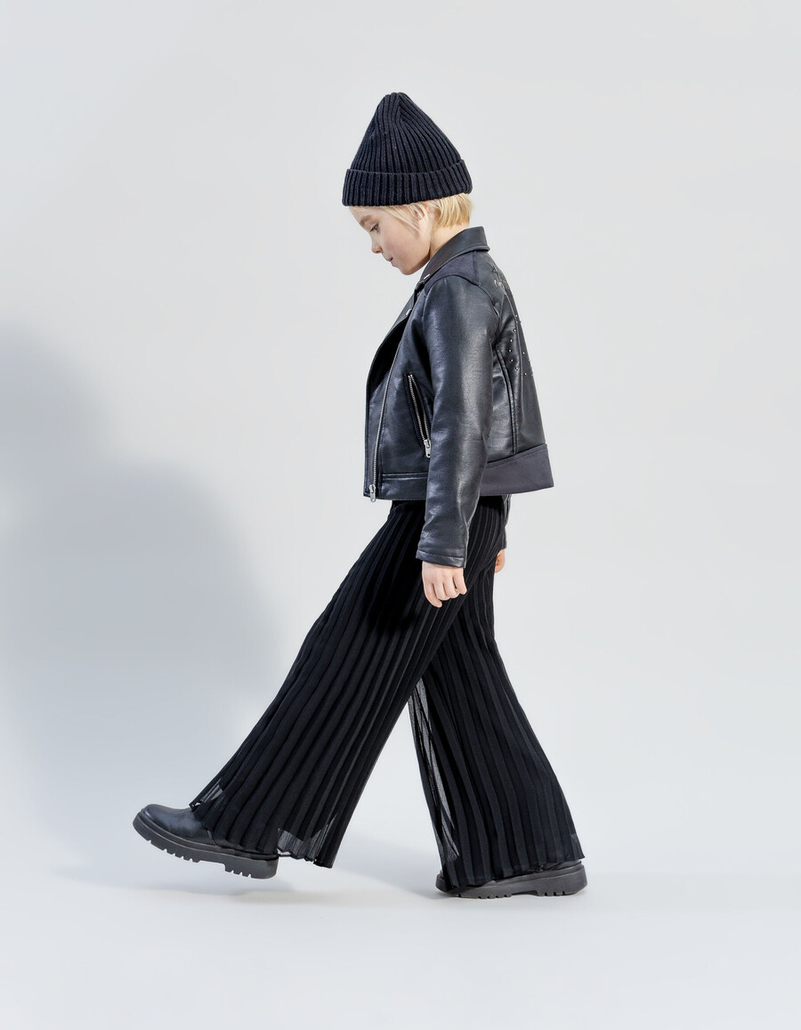 schwarze plissierte hose mit weitem bein für mädchen