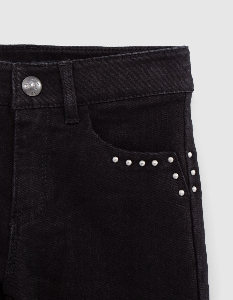 schwarze mit nieten besetzte cargo-jeans für mädchen mit geradem schnitt