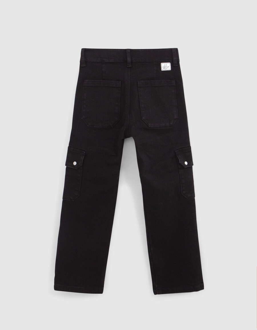 schwarze mit nieten besetzte cargo-jeans für mädchen mit geradem schnitt