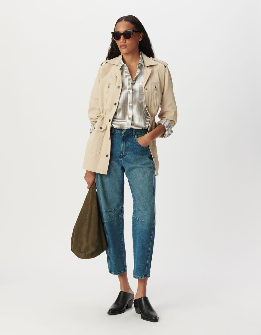 beige safarijacke für damen mit schulterstickerei