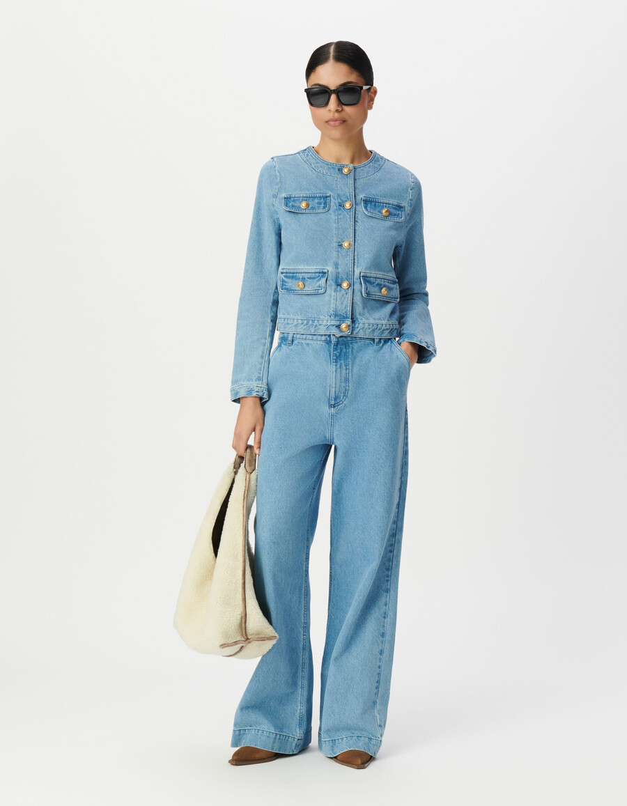 damen-jeansjacke blau wasserfest kragenlos