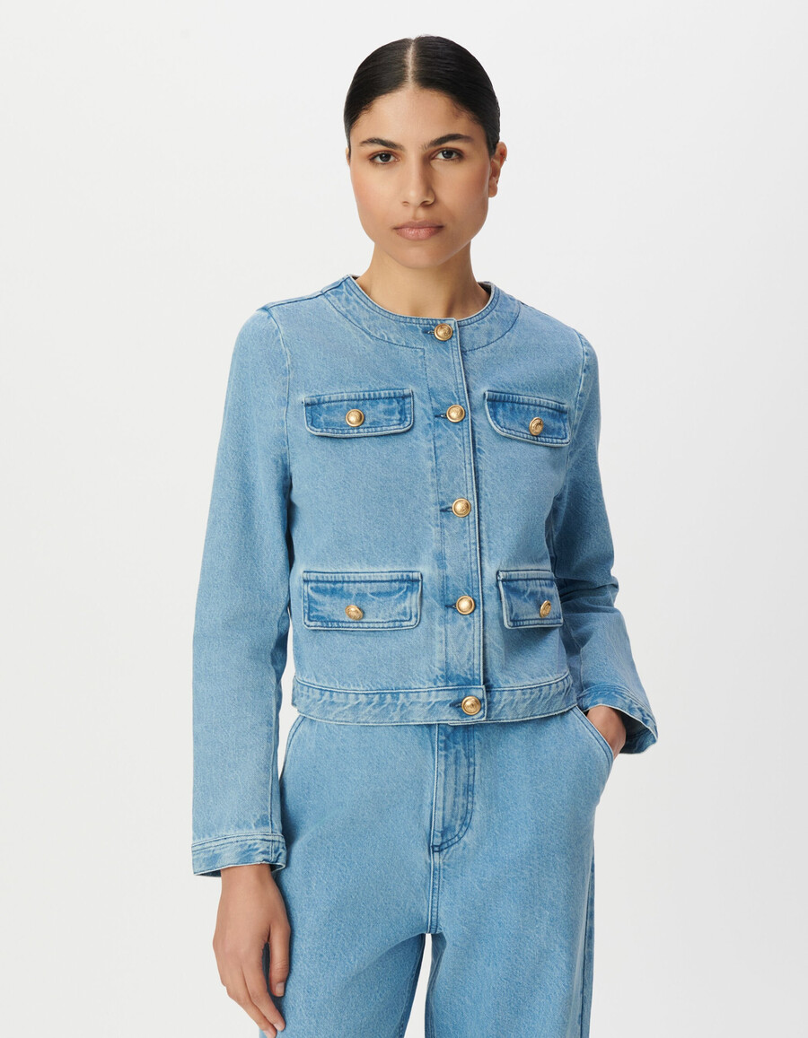 damen-jeansjacke blau wasserfest kragenlos