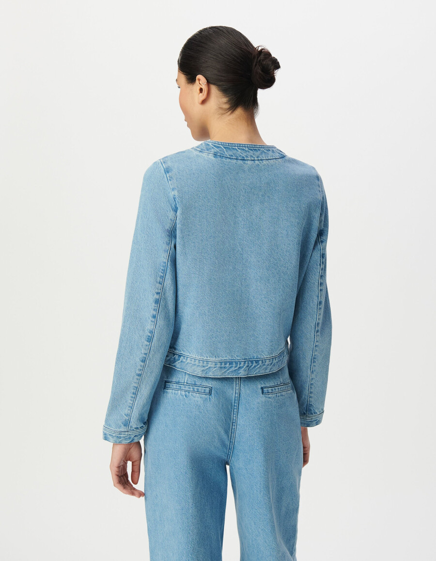 damen-jeansjacke blau wasserfest kragenlos