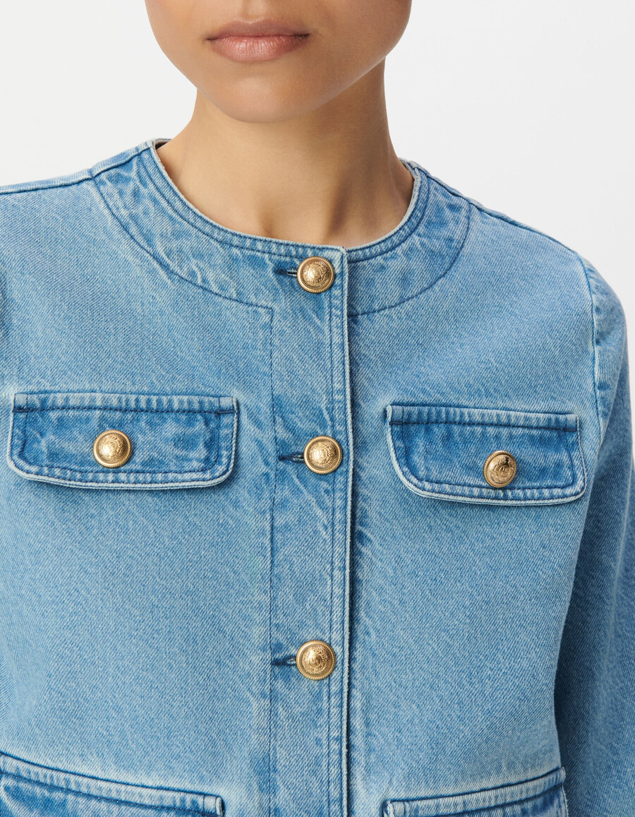 damen-jeansjacke blau wasserfest kragenlos