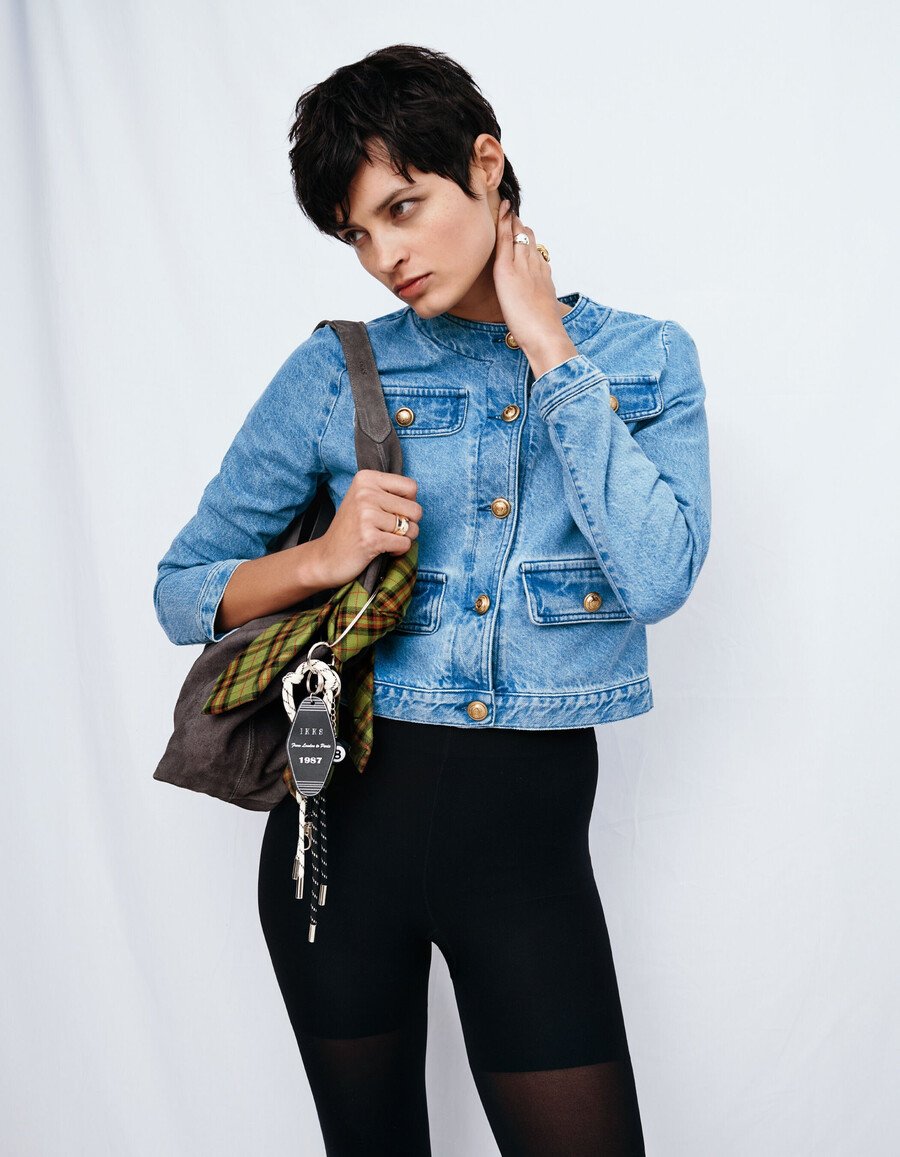 damen-jeansjacke blau wasserfest kragenlos