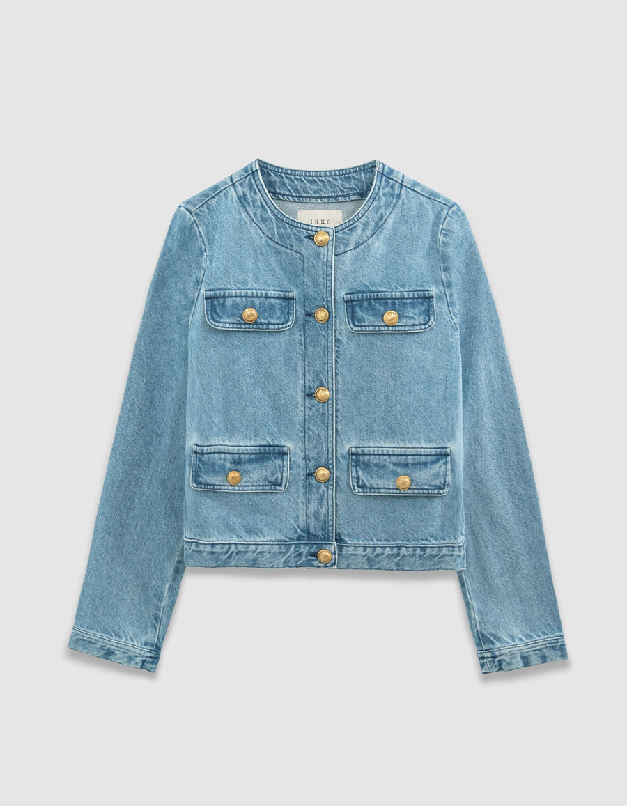 damen-jeansjacke blau wasserfest kragenlos