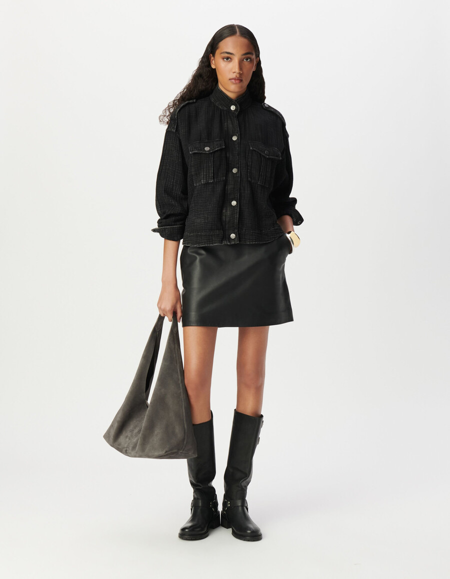 damen-oversize-jacke aus grauer bio-baumwollgaze