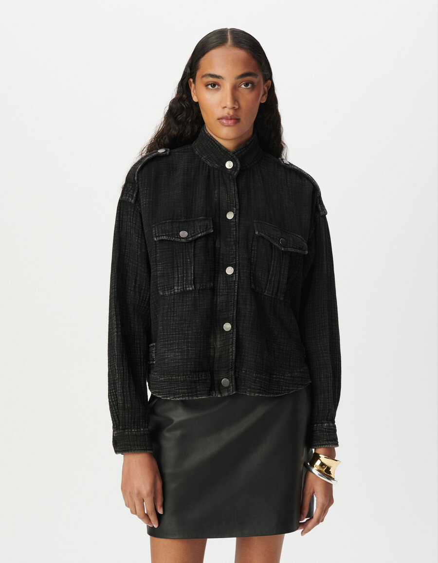 damen-oversize-jacke aus grauer bio-baumwollgaze