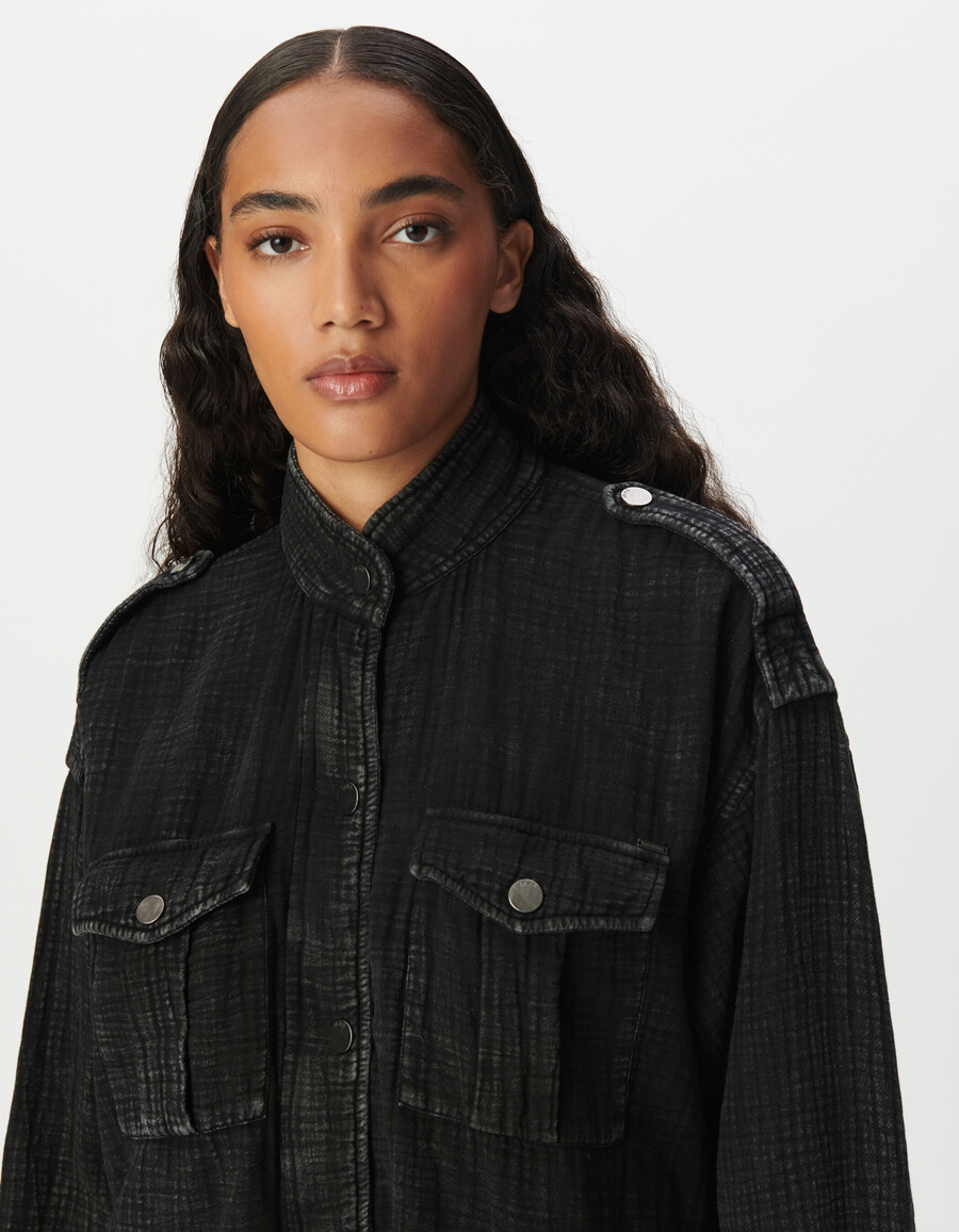 damen-oversize-jacke aus grauer bio-baumwollgaze