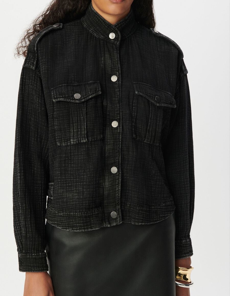 damen-oversize-jacke aus grauer bio-baumwollgaze