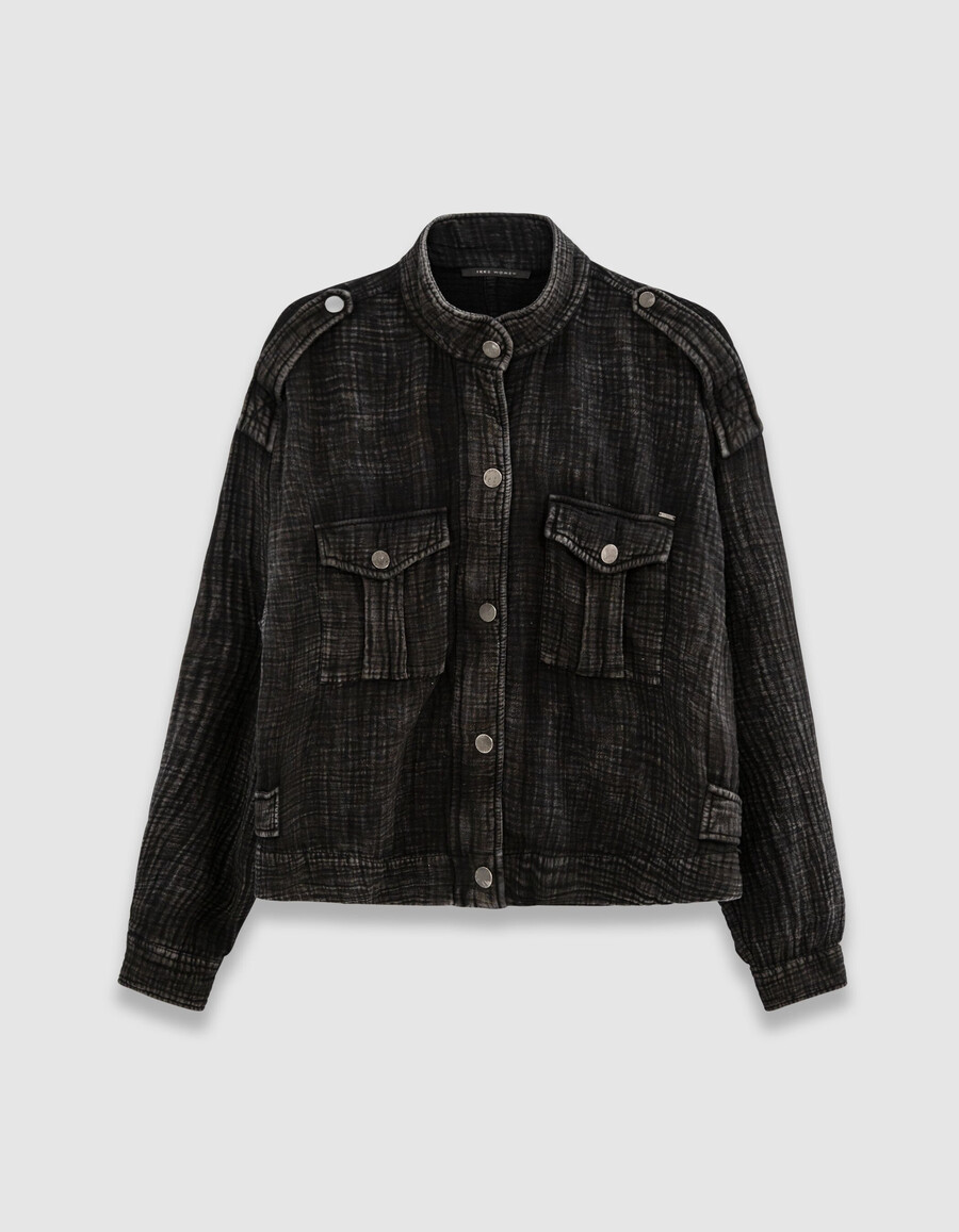 damen-oversize-jacke aus grauer bio-baumwollgaze