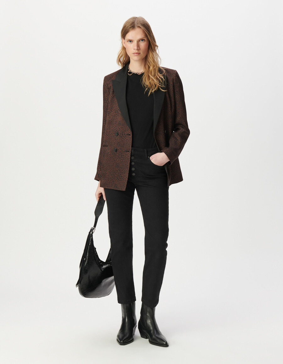 brauner damen-anzugsblazer mit leopardenmuster