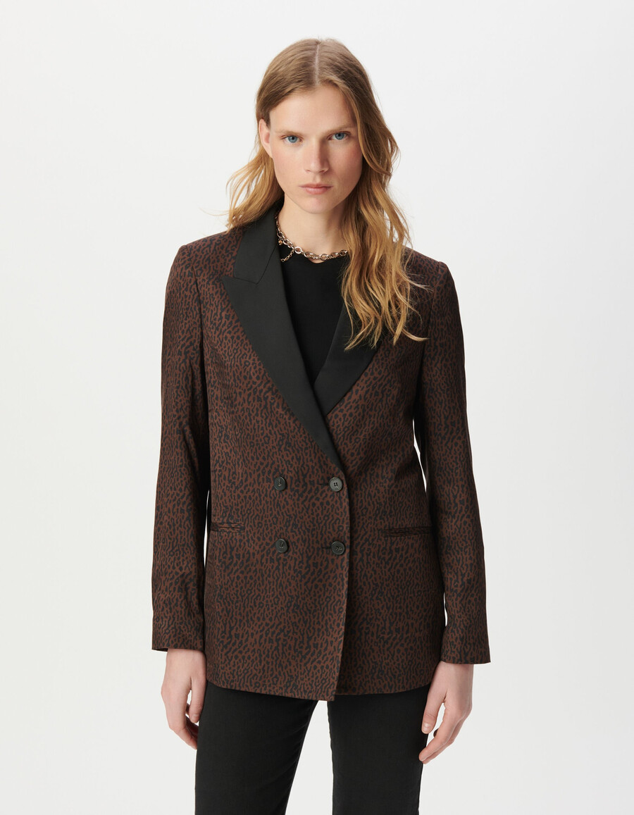 brauner damen-anzugsblazer mit leopardenmuster