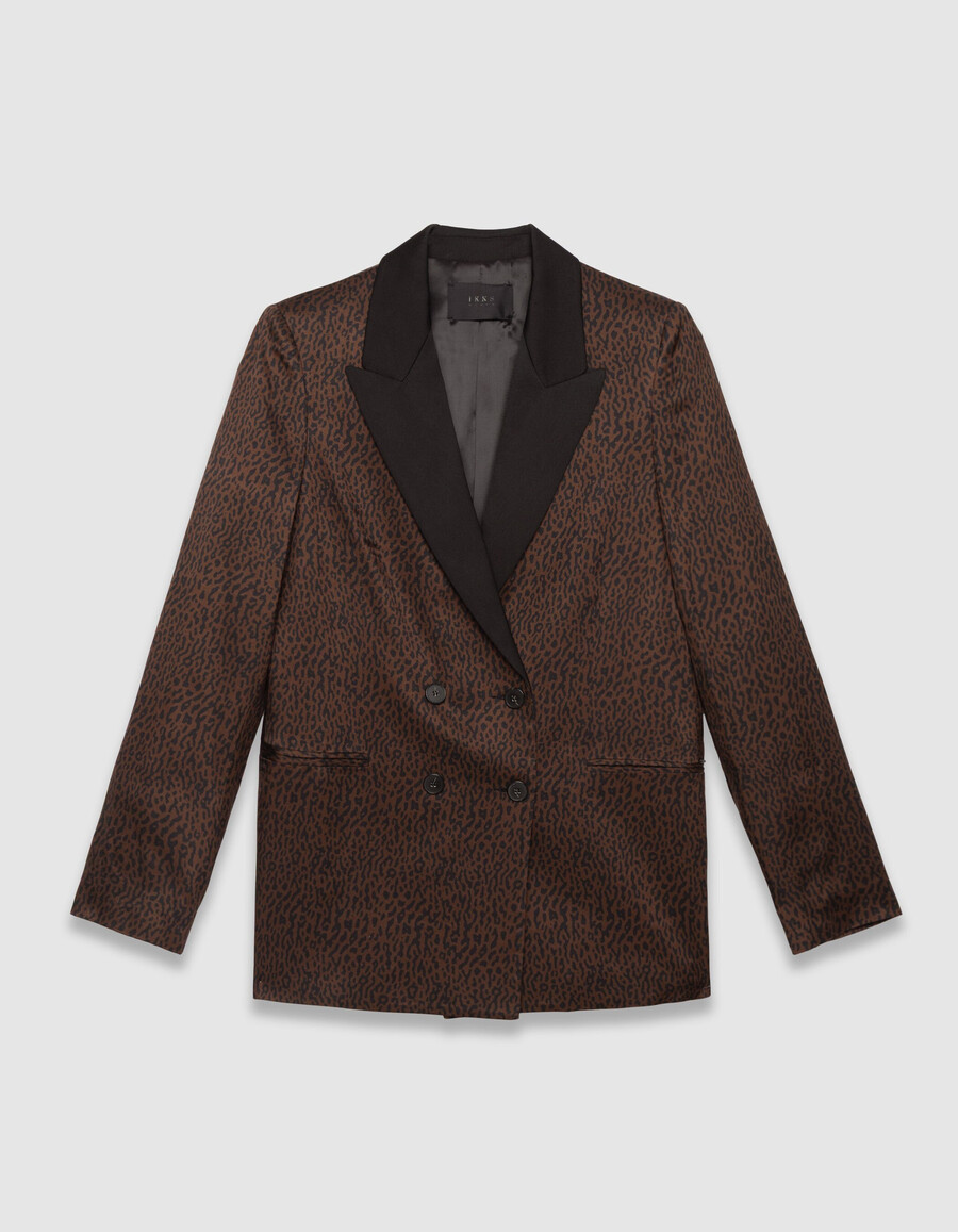 brauner damen-anzugsblazer mit leopardenmuster