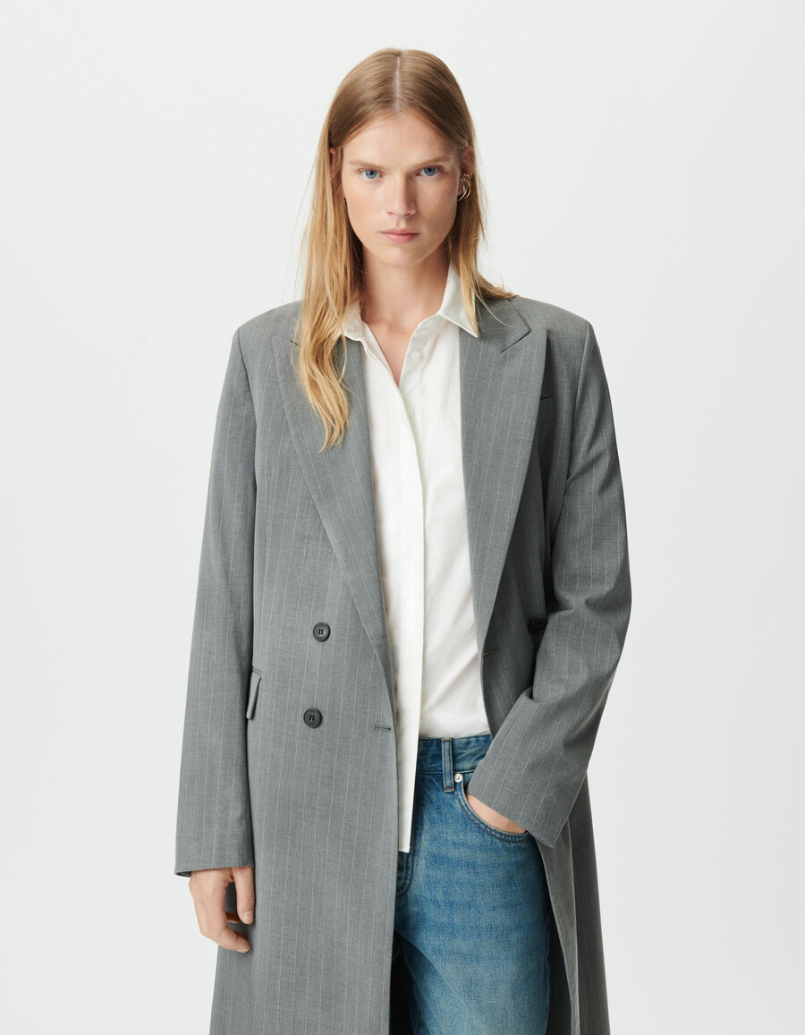 grauer gestreifter damen-anzugblazer