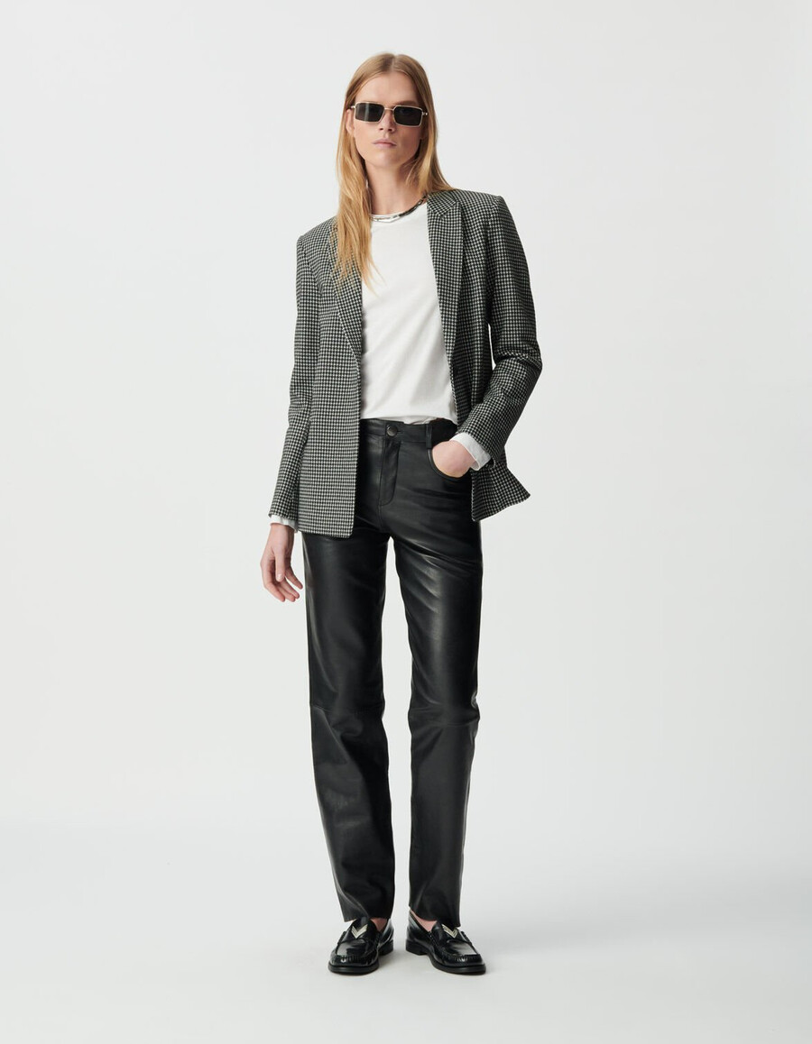 schwarzer damen-anzugsblazer mit hahnentrittmuster