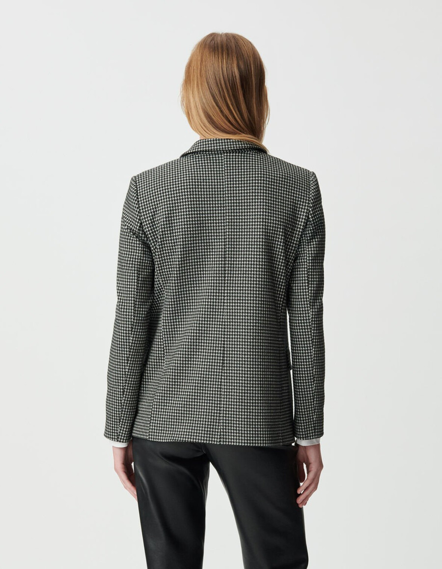 schwarzer damen-anzugsblazer mit hahnentrittmuster