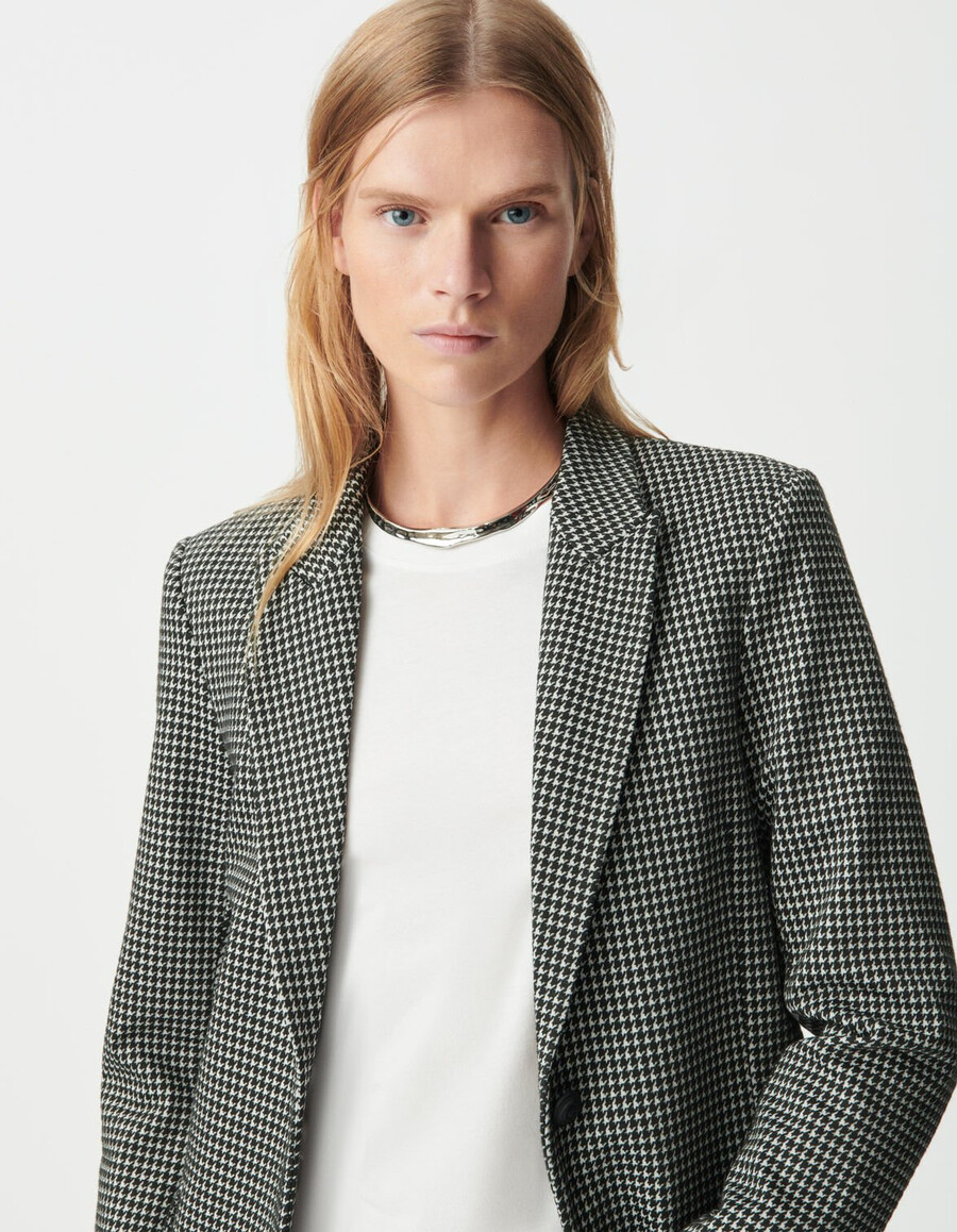 schwarzer damen-anzugsblazer mit hahnentrittmuster