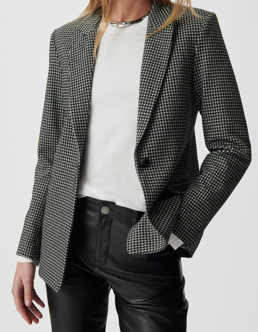 schwarzer damen-anzugsblazer mit hahnentrittmuster