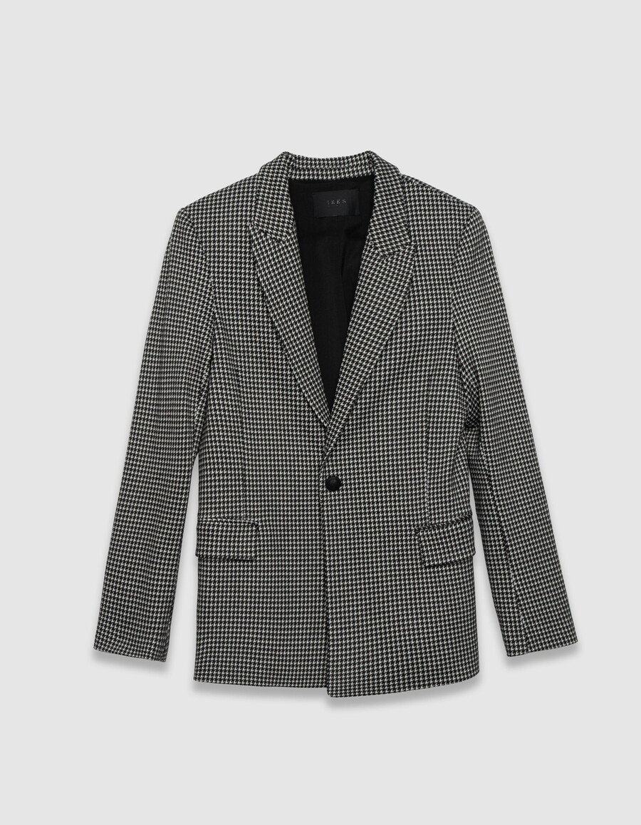 schwarzer damen-anzugsblazer mit hahnentrittmuster
