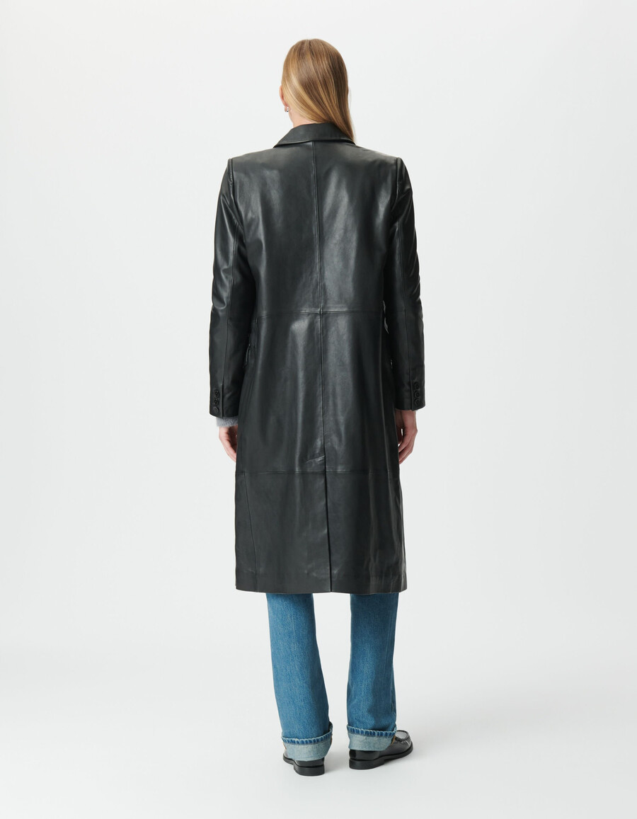 schwarzer übergroßer langer damen-ledermantel