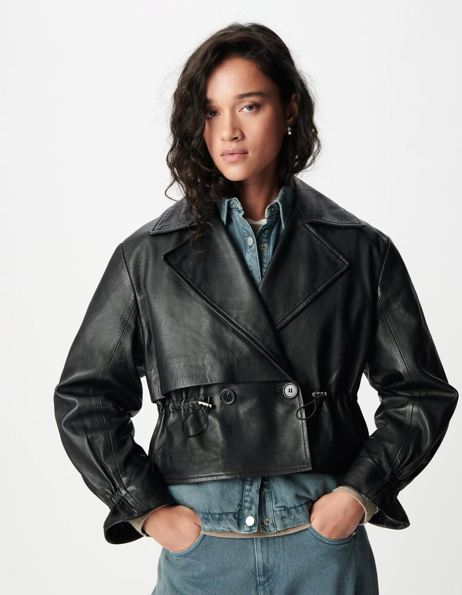 schwarze oversize-lederjacke für damen