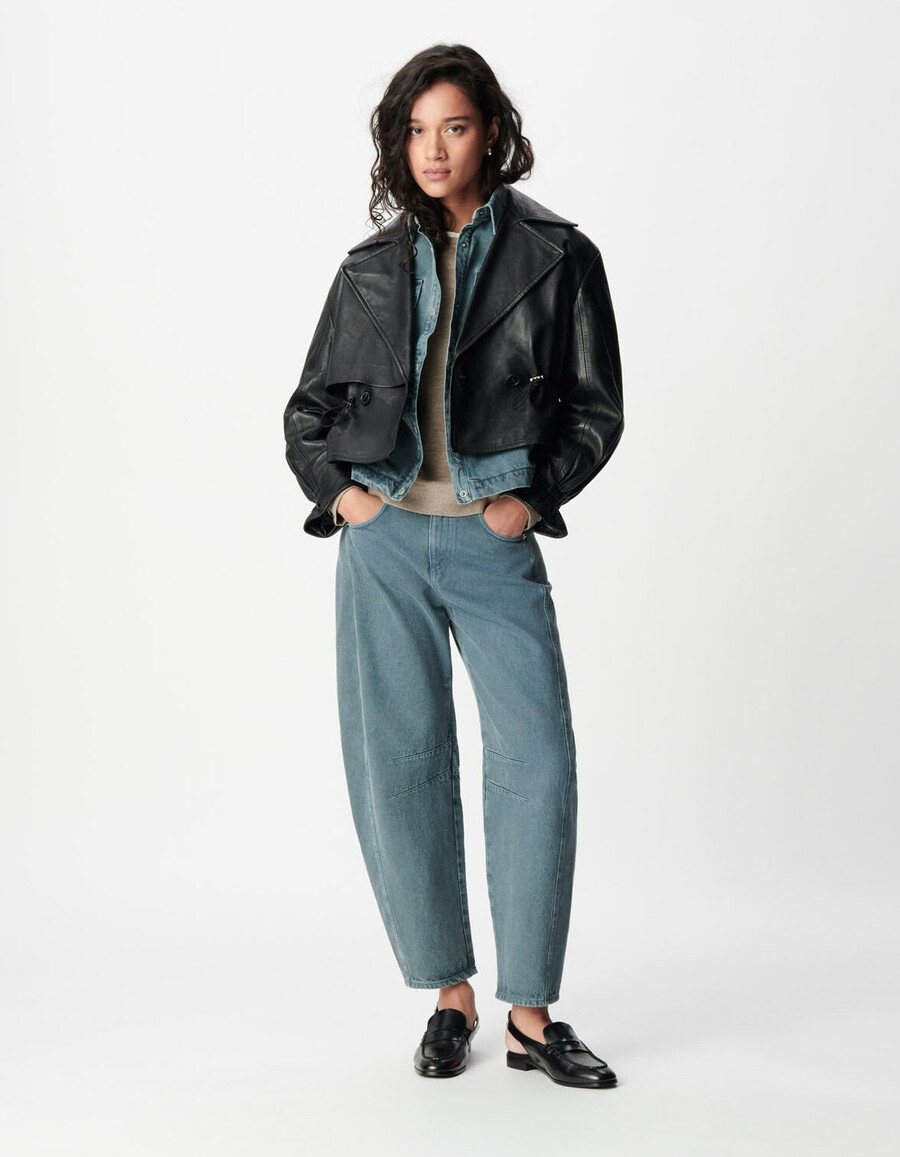 schwarze oversize-lederjacke für damen
