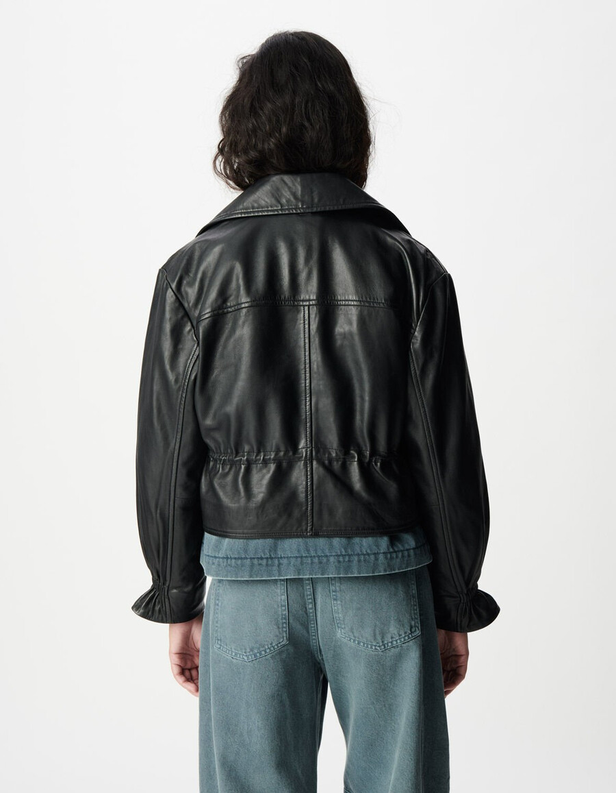 schwarze oversize-lederjacke für damen