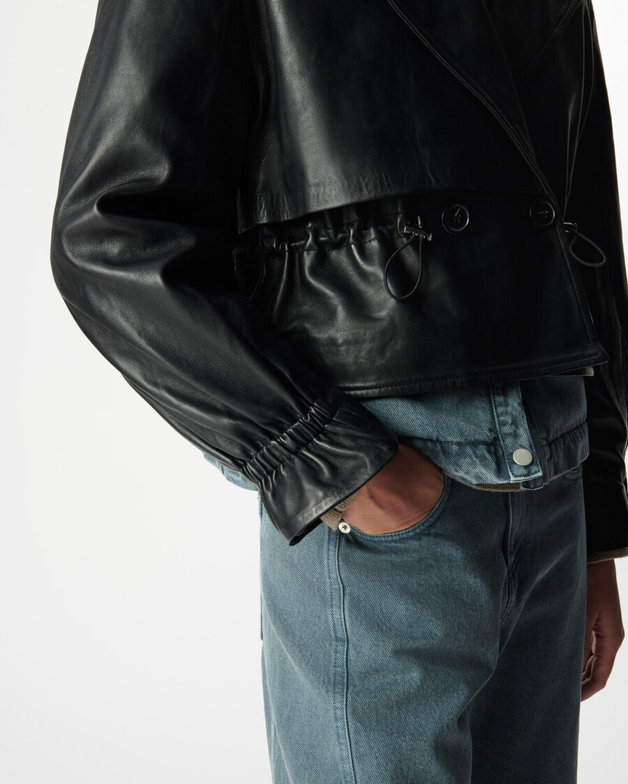 schwarze oversize-lederjacke für damen