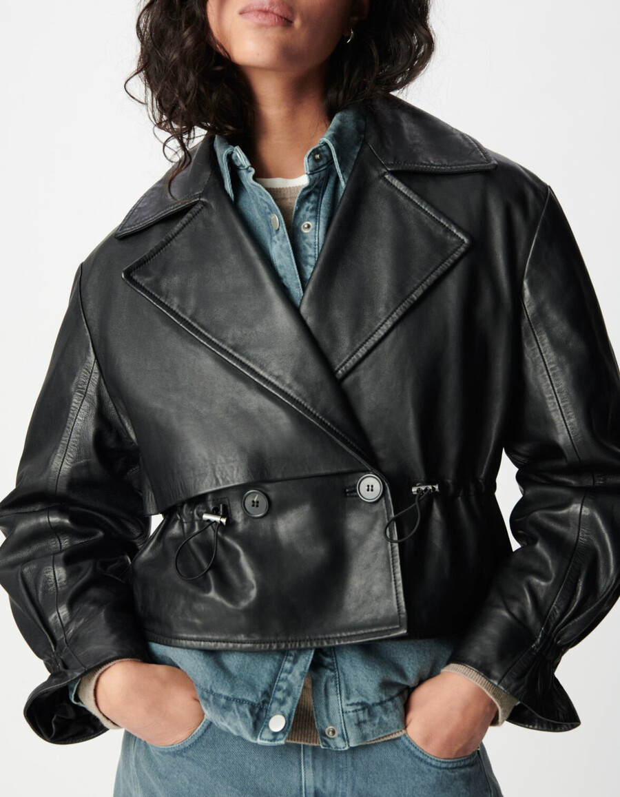 schwarze oversize-lederjacke für damen