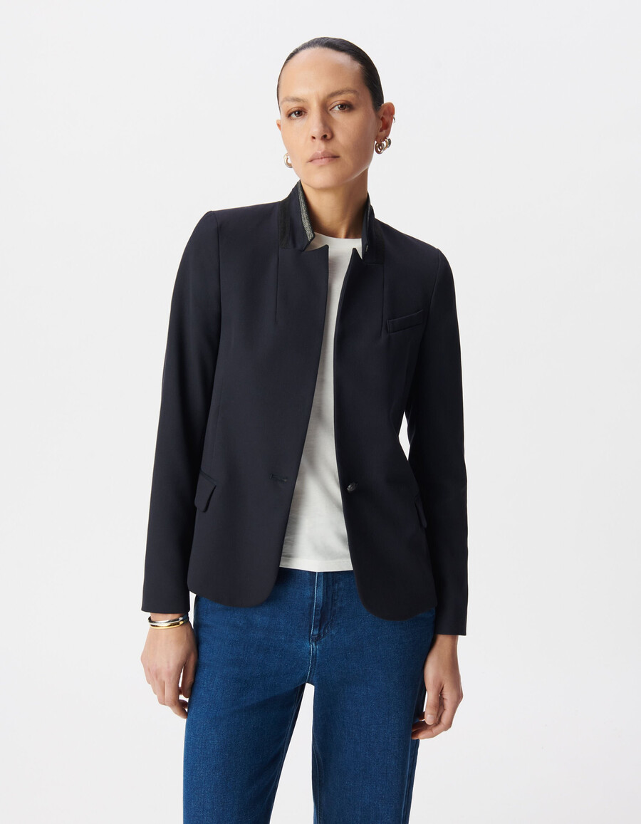 damen-blazer in marineblau mit elegantem kragenband