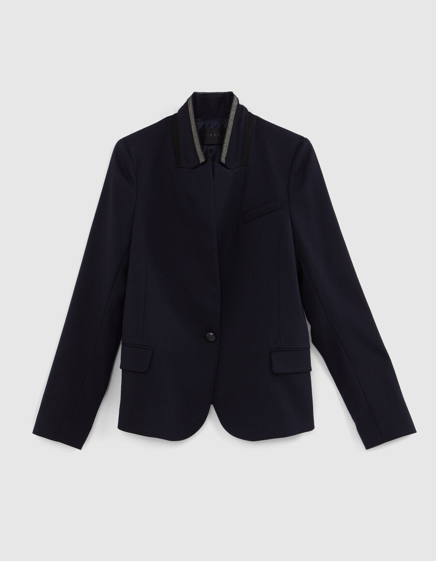damen-blazer in marineblau mit elegantem kragenband