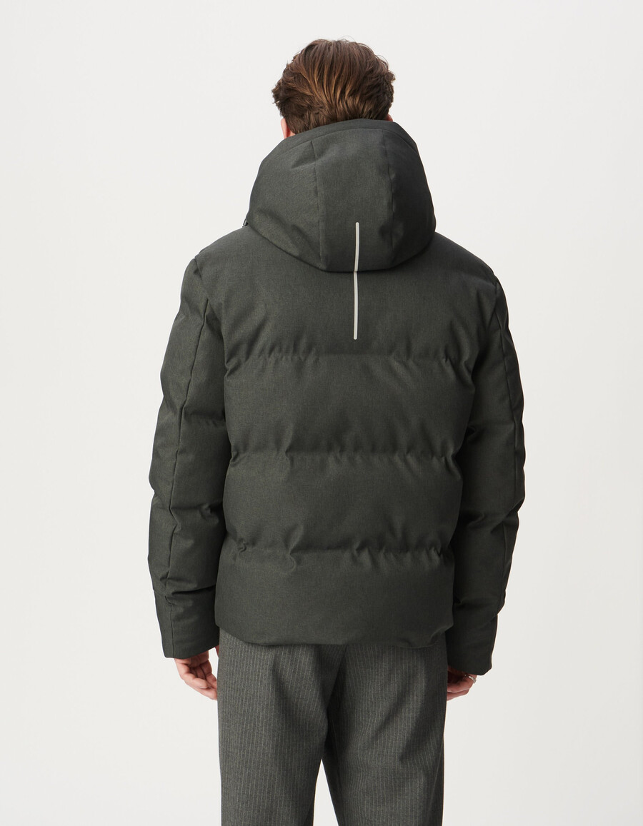 graue wasserdichte wattierte herrenjacke mit kapuze