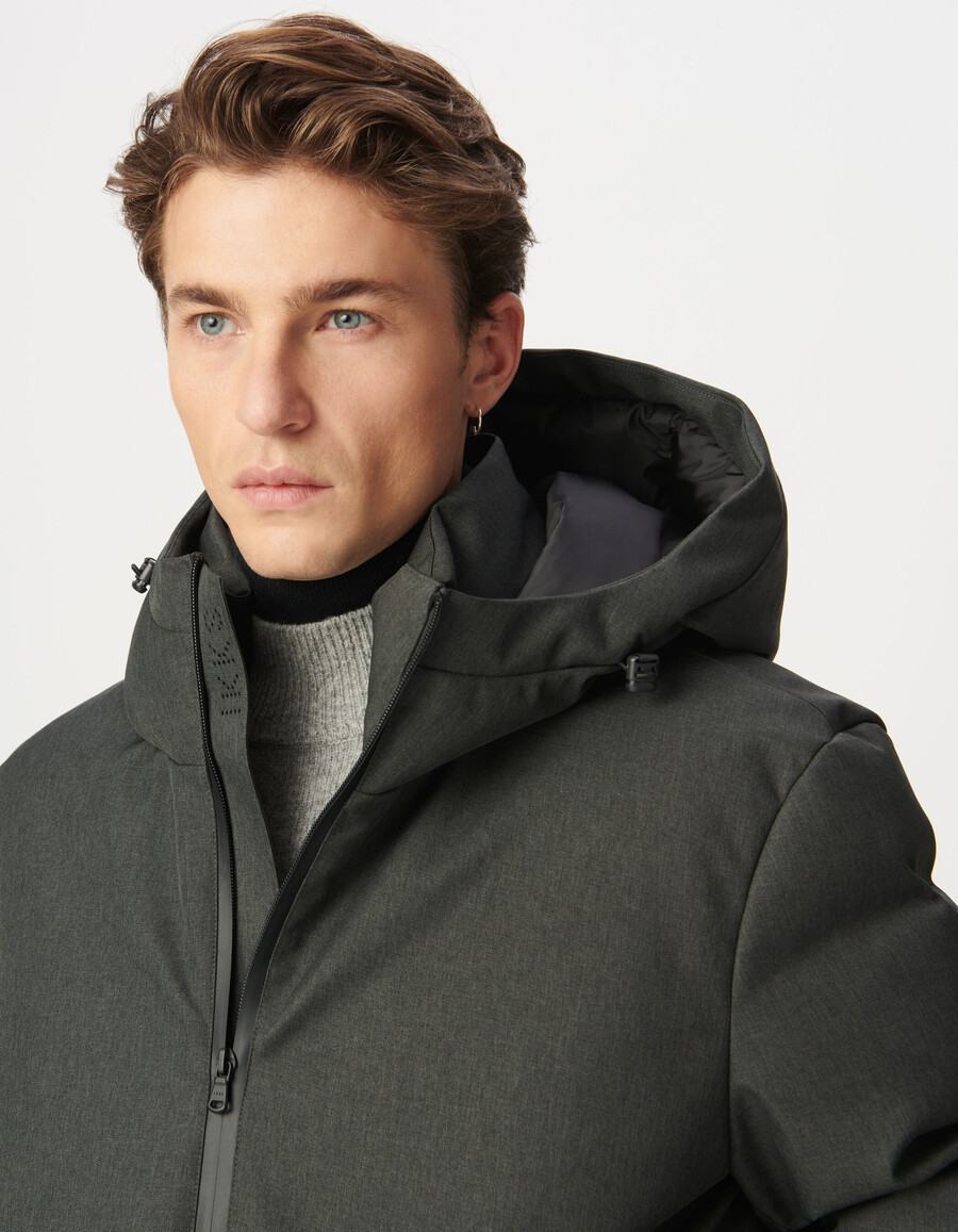 graue wasserdichte wattierte herrenjacke mit kapuze