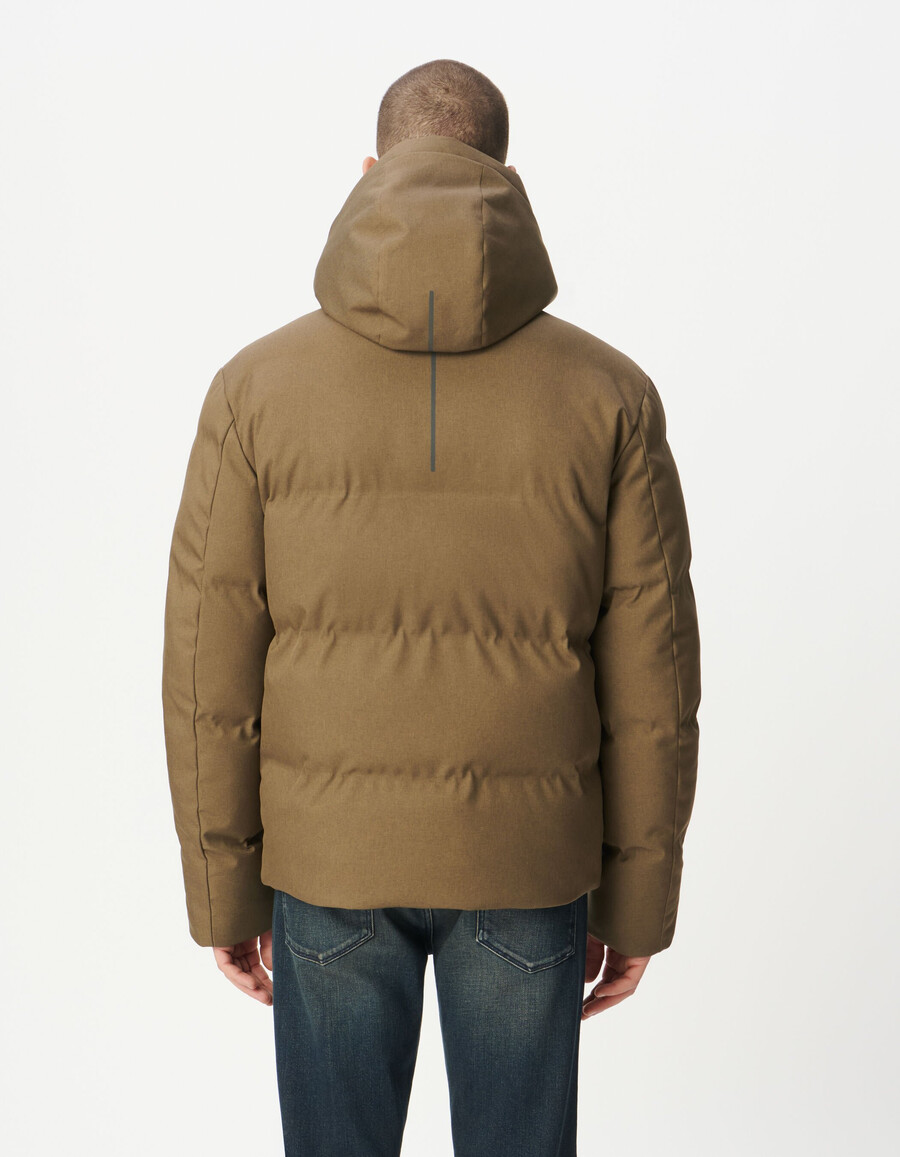 beige wasserdichte wattierte herrenjacke mit kapuze
