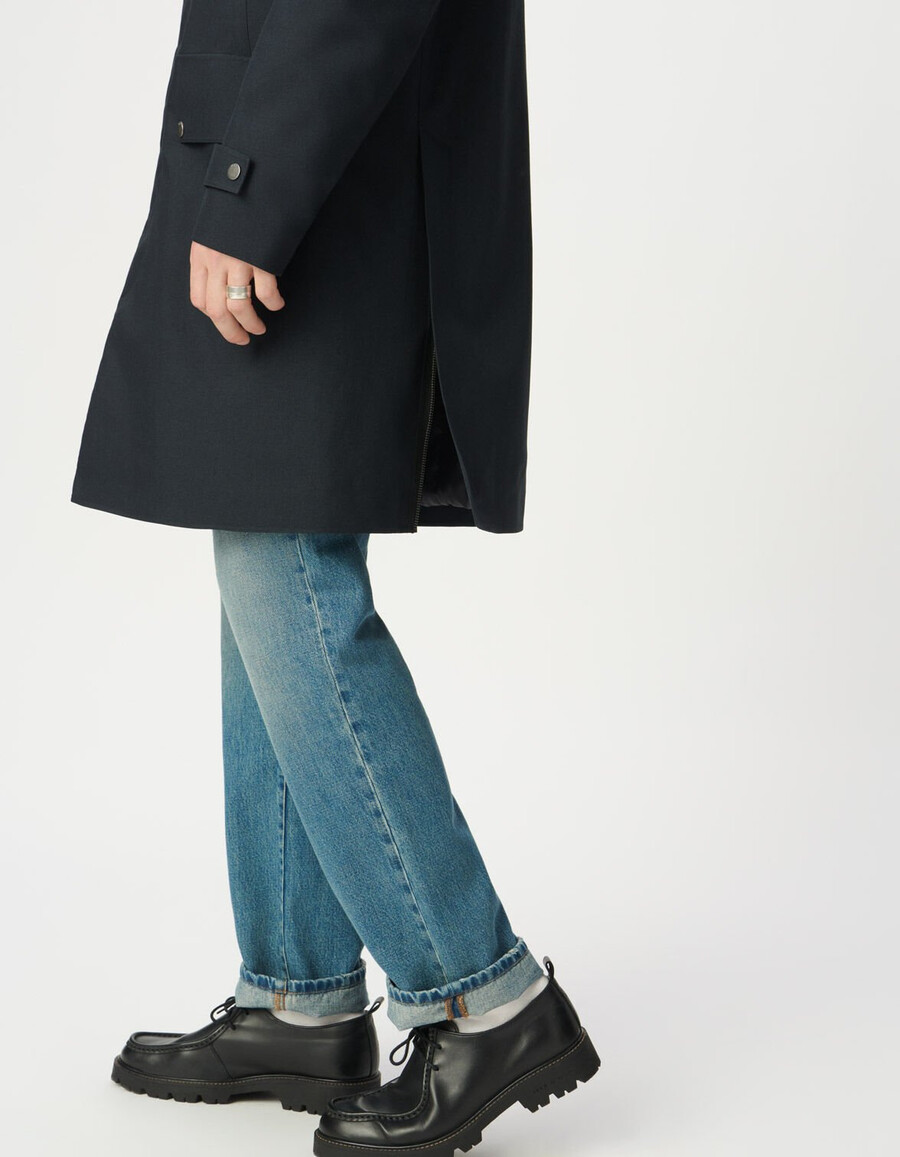marineblauer mittellanger herren-parka mit kapuze