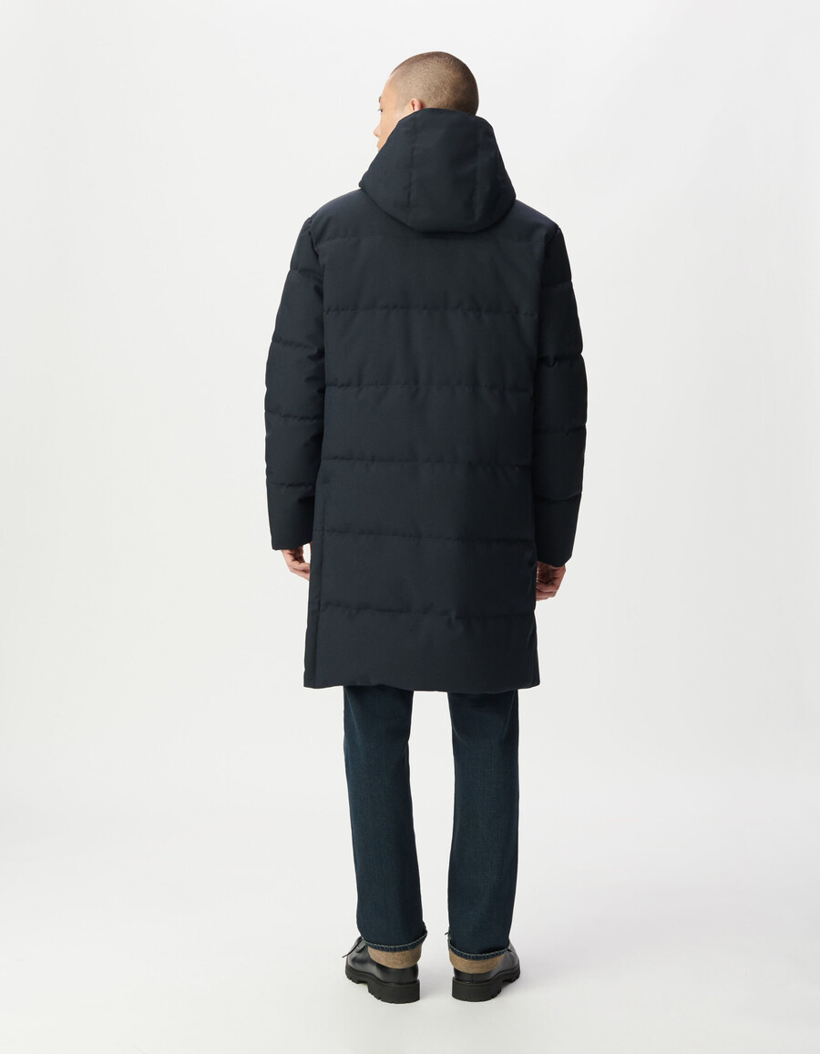 marineblaue gesteppte wasserdichte lange wattierte herrenjacke