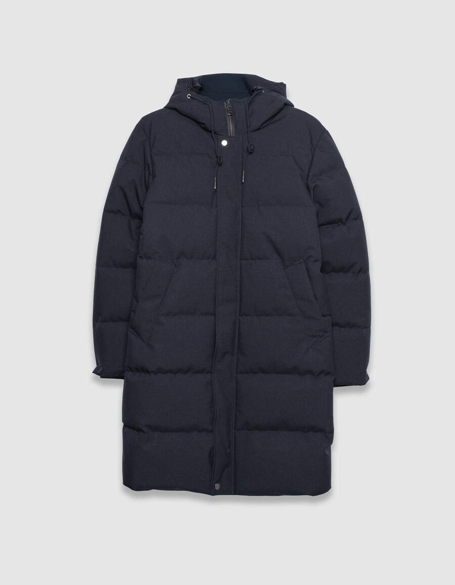 marineblaue gesteppte wasserdichte lange wattierte herrenjacke