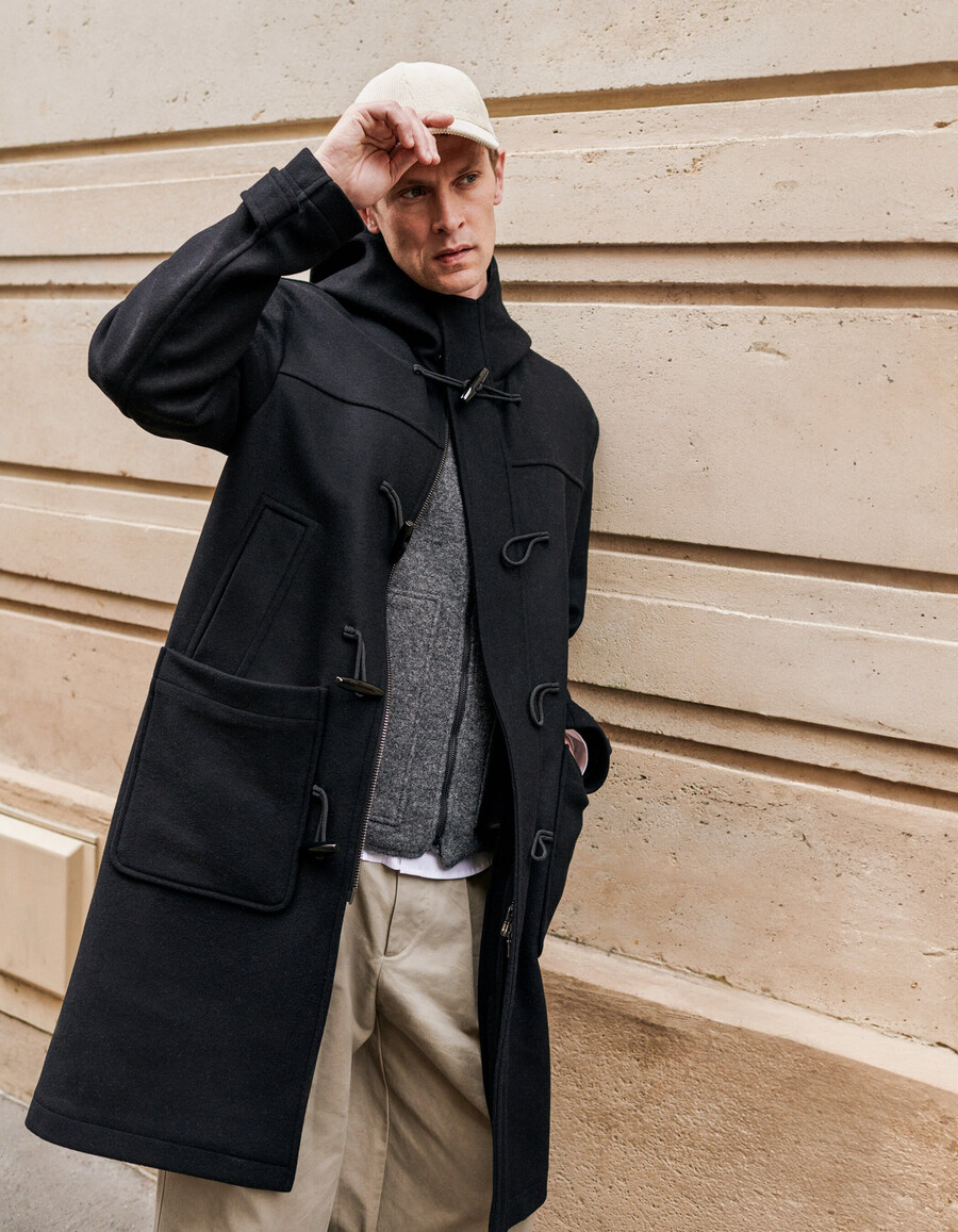 esprit herren-dufflecoat schwarzer wollmantel
