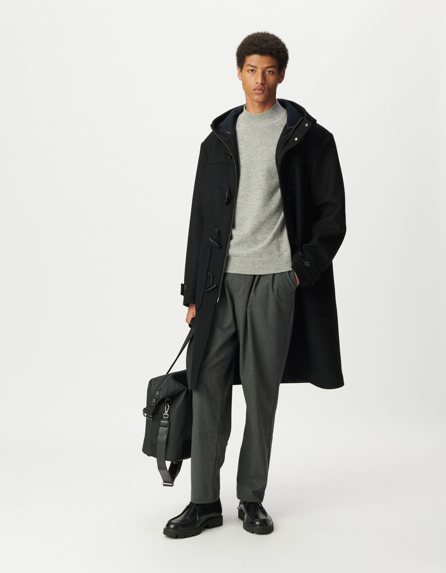esprit herren-dufflecoat schwarzer wollmantel