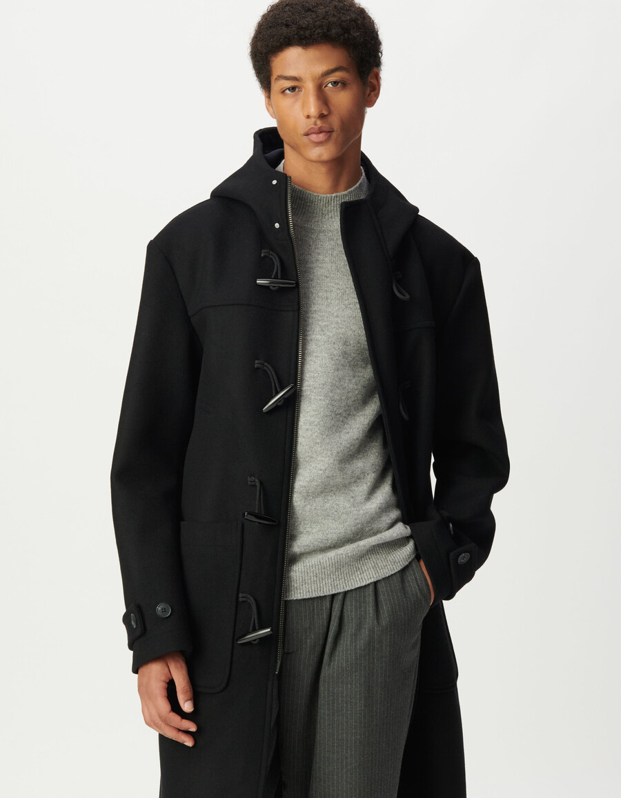 esprit herren-dufflecoat schwarzer wollmantel