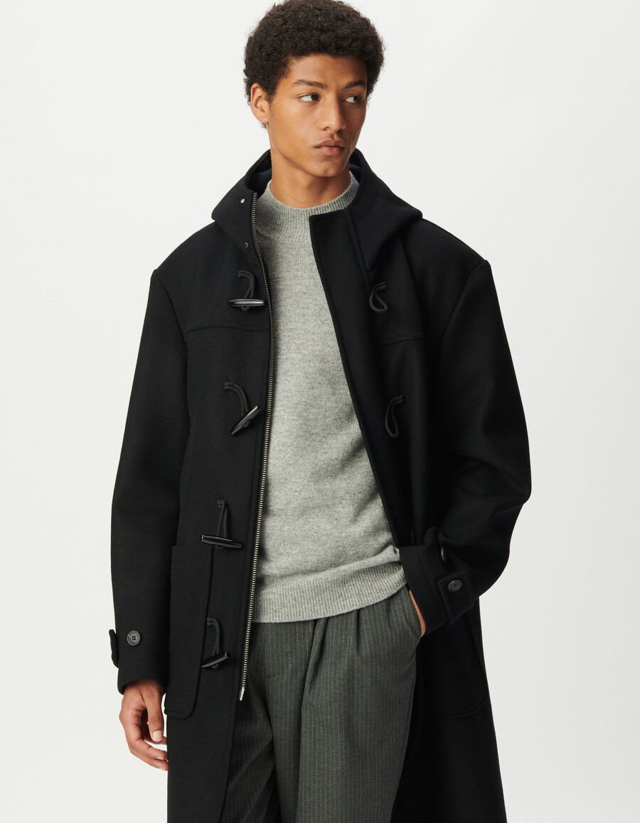 esprit herren-dufflecoat schwarzer wollmantel