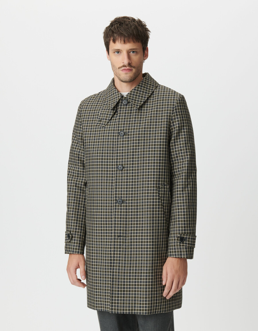 herren-trenchcoat in khaki mit karomuster