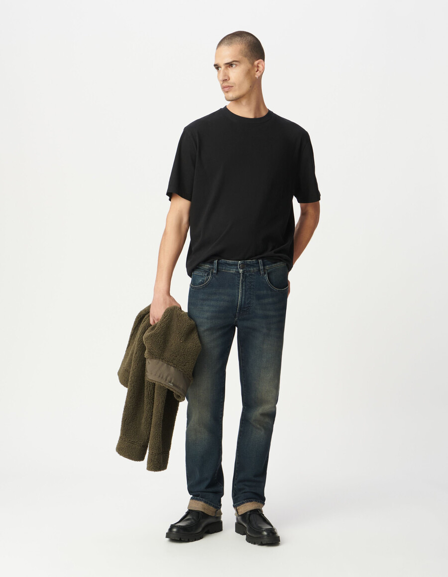 herren-jeans gerade geschnitten dunkelblau serge-stil