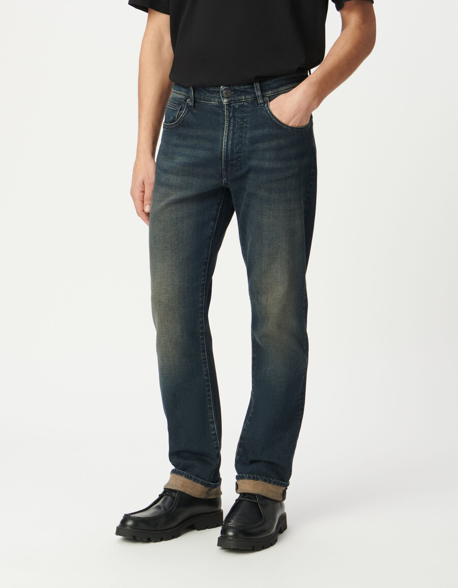 herren-jeans gerade geschnitten dunkelblau serge-stil