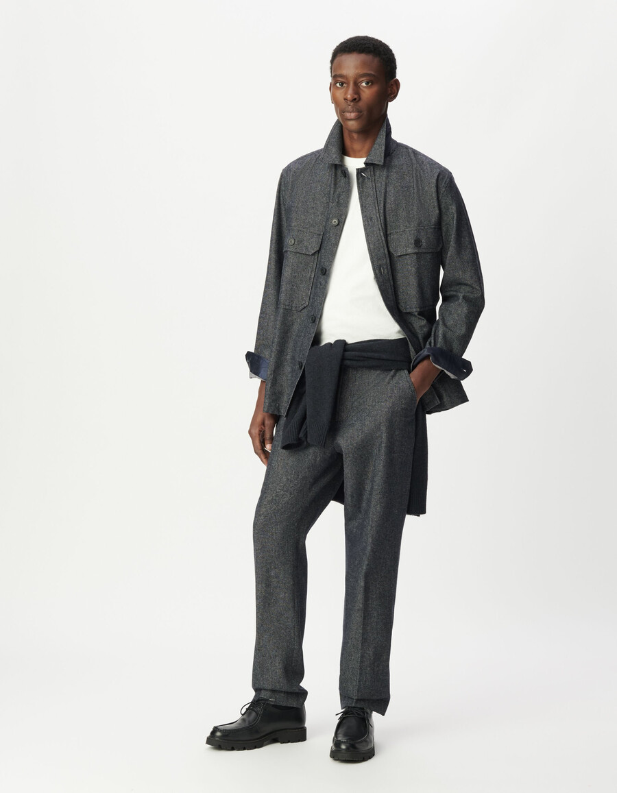 herren-jeans aus marineblauem halb-einfarbigem canvas reguläre passform