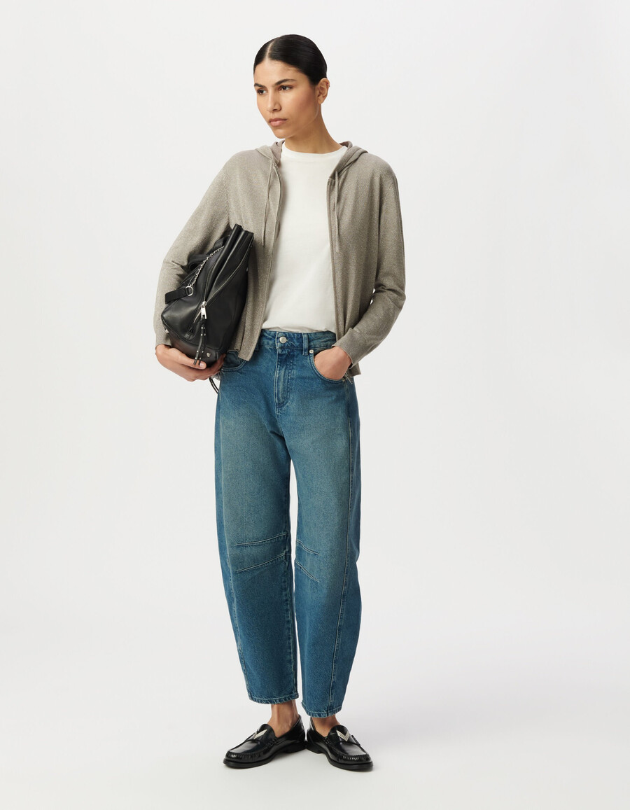 sesamfarbene strickjacke mit fischgrätmuster und durchbrochenem rückenausschnitt für damen