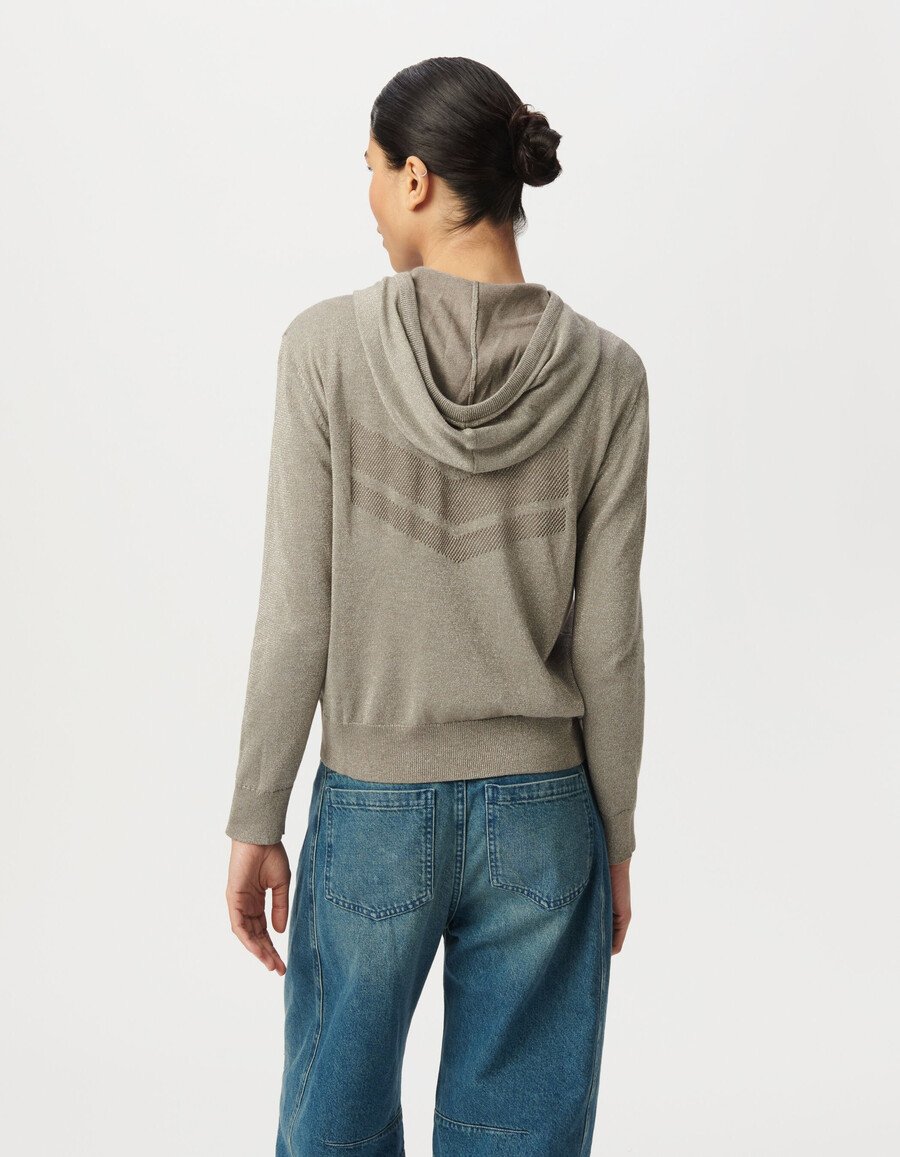 sesamfarbene strickjacke mit fischgrätmuster und durchbrochenem rückenausschnitt für damen