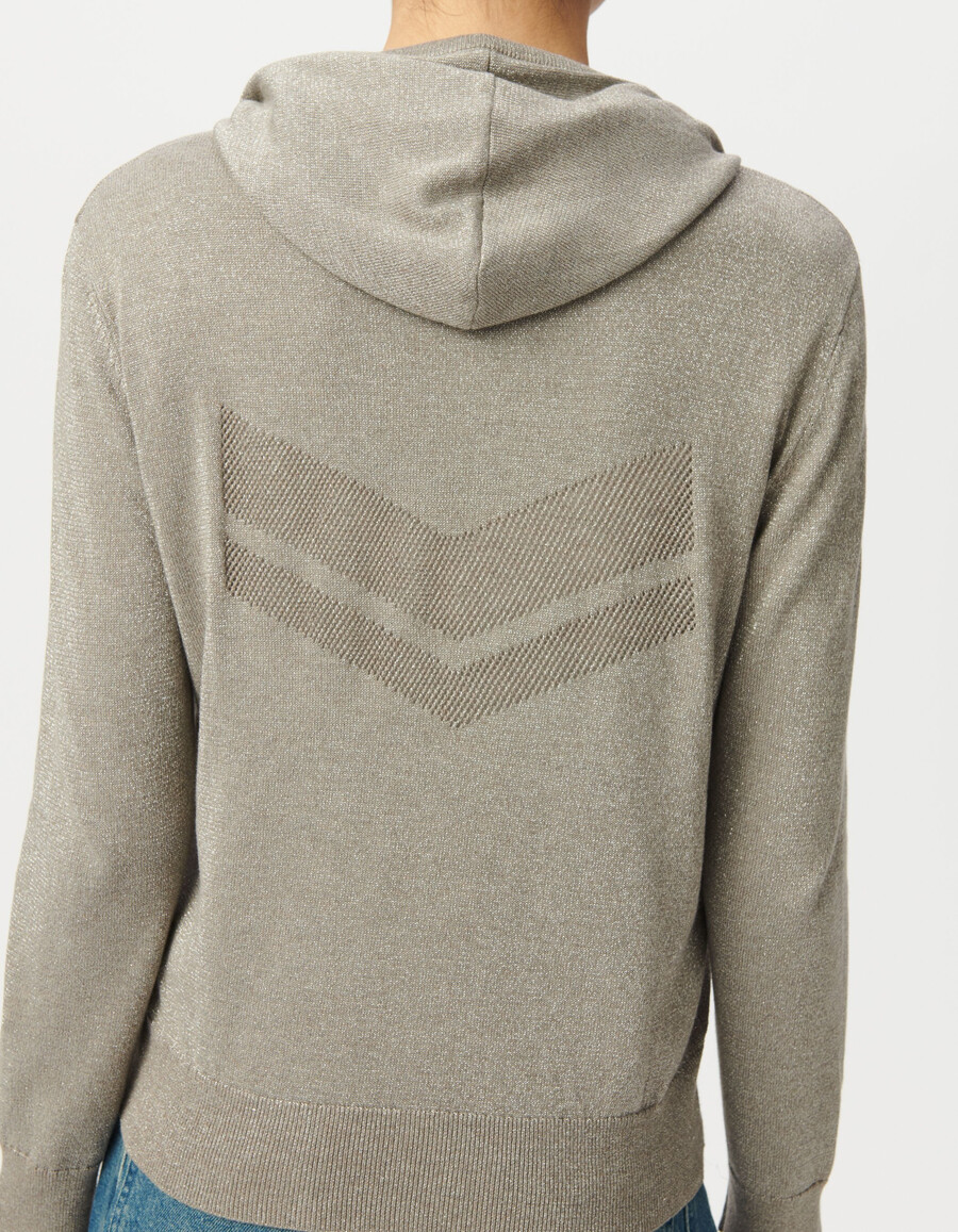 sesamfarbene strickjacke mit fischgrätmuster und durchbrochenem rückenausschnitt für damen